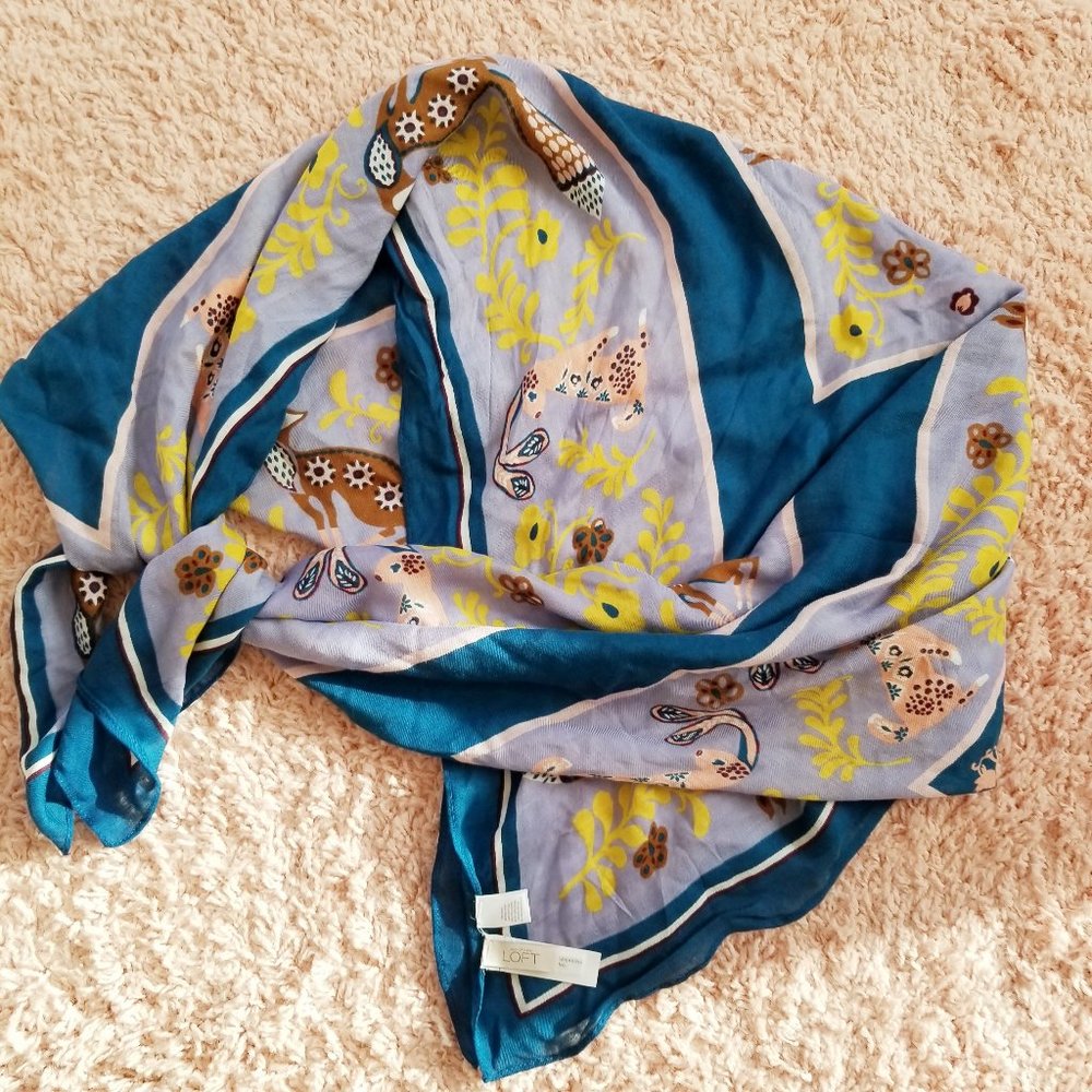 Ann Taylor Loft Fox Rabbit Floral Scarf Shawl - Picture 4 of 6